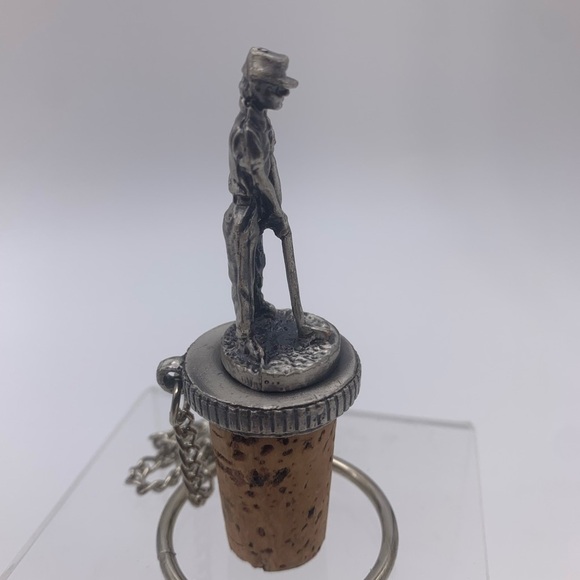 Signed WTU Handcrafted Solid Pewter Wine Cork Stoppers With Ring Chain Golfers - Picture 9 of 15